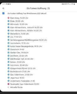 Zeitplan der Lichterfahrt durch Rheinhessen und Mainz. - Screenshot: gik