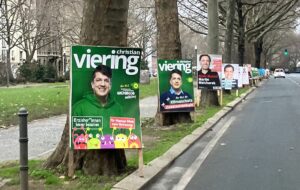 Wahlplakate auf der Mainzer Kaiserstraße, vorne: Grünen-Kandidat Christian Viering. - Foto: gik