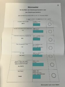 Wahlzettel zur OB-Wahl in Mainz - wir haben die dort aufgeführten vollständigen Privatadressen der Kandidaten unkenntlich gemacht. - Foto: gik