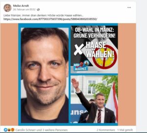 Facebookpost, der den OB-Kandidaten Nino Haase (links) in eine Reihe mit AfD-Vertretern wie Björn Höcke rückt - zu Unrecht. - Screenshot: gik