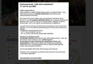 Die Absage des Vereinsrings zum Mittelaltermarkt am Festwochenende 1250 Jahre Mainz-Laubenheim. - Screenshot: gik