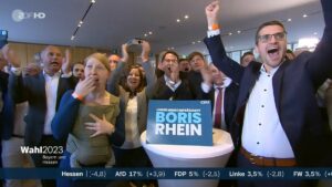 Wahljubel bei der hessischen CDU am Wahlabend der Hessenwahl 2023. - Screenshot: gik