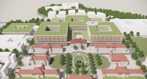 So sah der Entwurf für den geplanten Zentralbau der Mainzer Unimedizin auf dem Campus in der Oberstadt aus, der Ende 2023 präsentiert wurde. – Grafik: Universitätsmedizin 2023