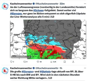 Aktuelle Lage der Eisfront gegen 11.00 Uhr laut Kachelmannwetter. - Foto: gik
