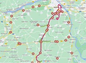 Karte mit Demonstrationspunkten und voraussichtlichem Verlauf des Demozugs durch Mainz am 8. Januar 2024. - Foto: gik