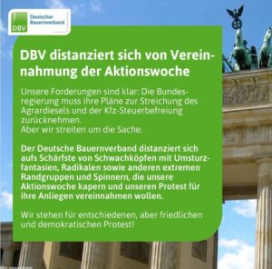Einer von mehreren Posts des Deutschen Bauernverbands zum Thema Gewalt, Umsturzfantasien und Rechtsextreme. - Grafik: DBV