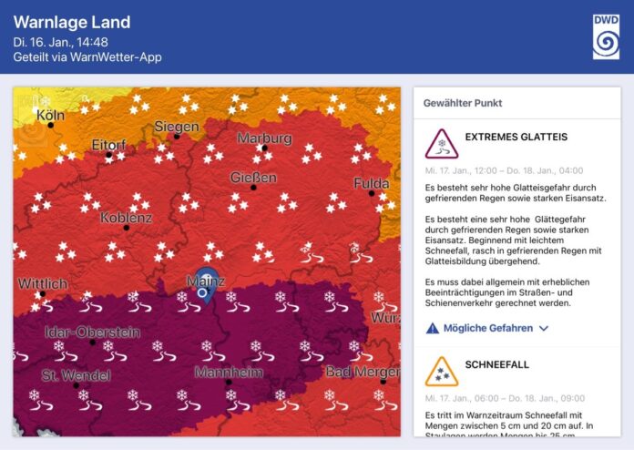 UPDATE& — Warnung vor extremer Glatteisgefahr in Mainz: Eisregen in großer Masse und Schnee erwartet – Absage von Terminen, Buschaos erwartet