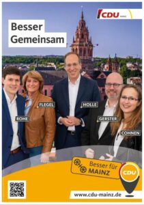 Plakat der Mainzer CDU zur Kommunalwahl 2024: Gerster ist 2. von rechts, in der Mitte sein designierter Nachfolger Ludwig Holle. - Foto: CDU Mainz