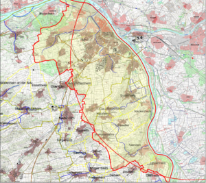 Karte der Sperrzone rund um den Fundort des Wildschweins mit Afrikanischer Schweinepest. - Grafik: Stadt Mainz