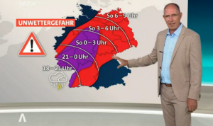 Unwetterwarnung in den Abendnachrichten von SWR Aktuell. - Screenshot: gik