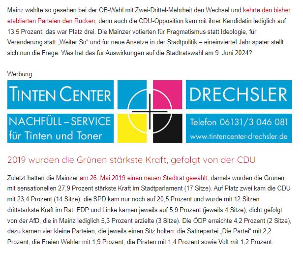 Beispiel Bannerwerbung in einem Mainz&-Artikel.