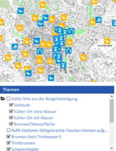 Karte der kühlen Orte Wiesbaden. - Screenshot: gik