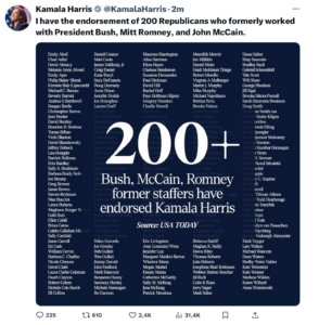 Mehr als 200 teils hochkarätige Republikaner unterstützen bereits die Wahl von Kamala Harris - Amerika hat die Nase voll von Trumps Hass und Wuttiraden. - Foto: Kamala Harris