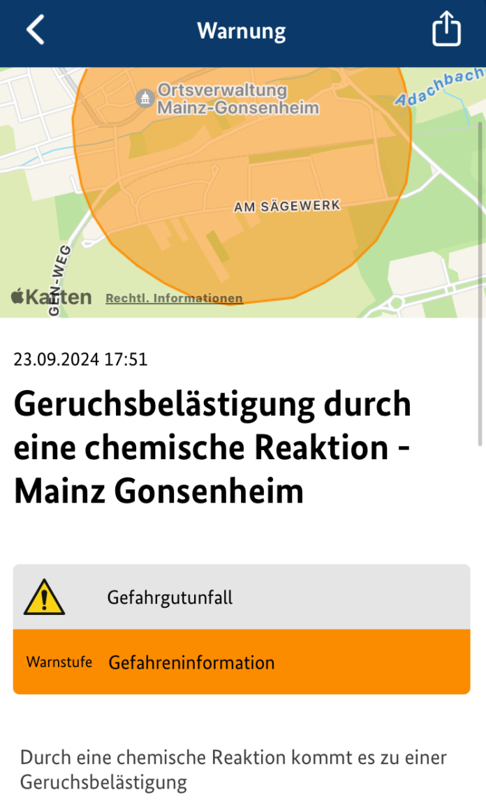 UPDATE& – Verpuffung in Gewerbegebiet in Mainz-Gonsenheim: Geruchsbelästigung durch chemische Reaktion – Fenster und Türen schließen!