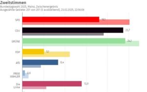 Vorläufiges Endergebnis der Bundestagswahl in Mainz. - Grafik: Landeswahlleiter, Screenshot: gik