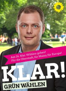 Wahlplakat von Daniel Köbler bei der Kommunalwahl 2019 in Mainz. - Foto: Grüne Mainz