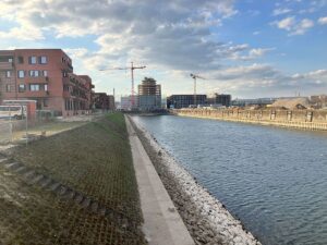 Das nördliche Hafenbecken im Mainzer Zollhafen ist bislang völlig ungenutzt - hier würden Projektplaner gerne ein Hafenschwimmbad "Heilige Makrele" einrichten. - Foto: gik