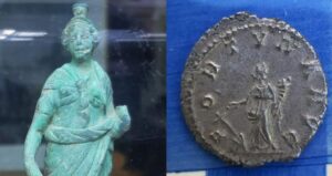 Abbildungen der Göttin Carna in Statue und per Münze. - Foto: IRM Mainz