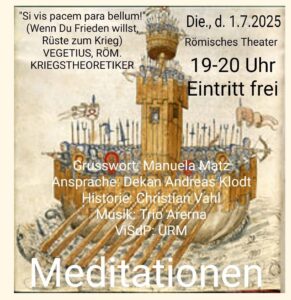 Einladung der Unsichtbaren Römergarde zum Meditationsabend "Si vis pacem para bellum" am 1. Juli im Römischen Tehater Mainz. - Grafik: URG