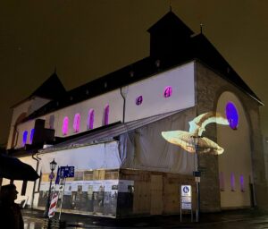 Ein Pilz wächst aus der Fassade des Alten Doms St. Johannis. - Foto: gik