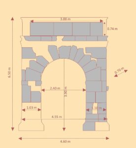 Dativius-Victor-Bogen, Rekonstruktion der Fundstücke. Vereinfachte Umzeichung nach Frenz 1981 - Quelle Hannibal 21 via Wikipedia