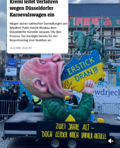 Legendärer Karnevalswagen von Jacques Tilly aus dem Jahr 2024. Die stellvertretende NRW-Ministerpräsidentin kritisierte auf Facebook unter anderem mit diesem Bild das Vorgehen Russlands scharf. - Foto: gik 