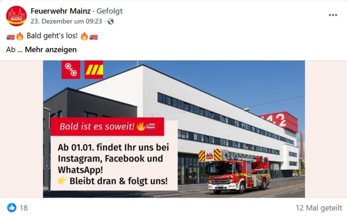 Feuerwehr Mainz startet eigene Social Media Kanäle: Informationen, Warnungen, Einblicke auf Facebook, Instagram und Whatsapp