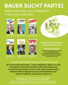Plakat zur Podiumsdiskussion "Bauer sucht Partei" des LsV. - Foto: LsV RLP