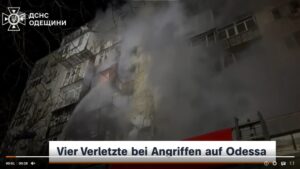 ZDF-Bericht über massive russische Drohnenangriffe auf Odessa Ende Dezember 2024 mit Zerstörung von Wohnhäusern und zivilen Todesopfern. - Bericht: ZDF, Screenshot: gik