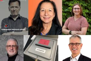 Die fünf Direktkandidaten im Wahlkreis I in Mainz zur Landtagswahl 2026 von Linken, ÖDP, VOLT, BSW und Freien Wählern. - Collage: gik