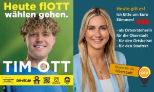 Die beiden gehen in die Stichwahl am 22. März 2026: Tim Ott für die Grünen und Melissa Enders für die CDU. - Fotos: Grüne/CDU