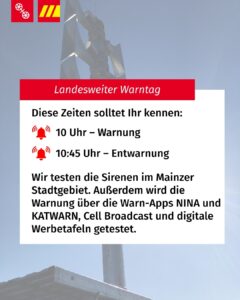 Infos der Feuerwehr Mainz zum Warntag in Mainz. - Grafik: Feuerwehr Mainz 