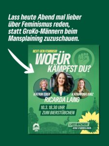 Einladung der Grünen Rheinland-Pfalz zu Veranstaltung in Mainz: Feminismus statt "GroKo-Männer beim Mansplaining". - Grafik: Grüne RLP 