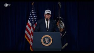 Donald Trump bei seiner Rede zum Angriff auf den Iran. - Video: ZDF, Screenshot: gik