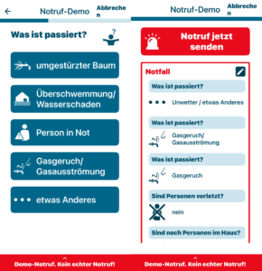 Beispielmeldung für einen Gasgeruch via Notruf-App Nora, natürlich im Demo-Modus. - Screenshots: gik 