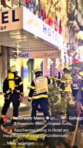 Einsatz der Feuerwehr Mainz in der Nacht zu Dienstag in einem Hotel am Mainzer Hauptbahnhof. - Video: Feuerwehr Mainz, Screenshot: Mainz&