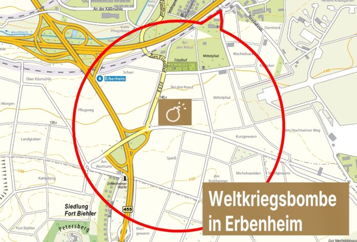 E I L — Fund einer Weltkriegsbombe in Wiesbaden-Erbenheim: Entschärfung am Mittwoch – A66, B455 und Bahnstrecke nach Köln gesperrt