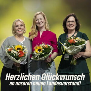 Neuer Landesvorstand der Grünen RLP (von links) mit den Landesvorsitzenden Carolin Cloos und Christin Sauer sowie Schatzmeisterin Rebecca Stallbaumer. - Foto: Grüne RLP 