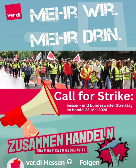 Demo in Mainz und geschlossene Geschäfte: Ver.di bestreikt am Freitag Groß- und Einzelhandel in Rheinland-Pfalz und Hessen