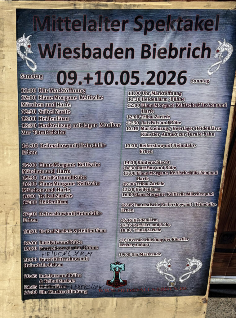 Programm des Mittelalter Spektakels in Wiesbaden Biebrich von "Heimdalls Erben". - Foto: gik
