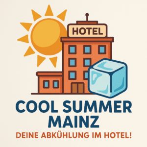Logo der Aktion "Cool Summer Mainz": Kühle Hotelzimmer für die Mainzer bei heißen Temperaturen. - Grafik: Mainzplus Citymarketing