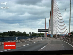 Die leere Bonner Nordbrücke: Die wichtige Autobahnbrücke über den Rhein ist seit Mittwochnachmittag voll gesperrt. - Video: WDR, Screenshot: gik