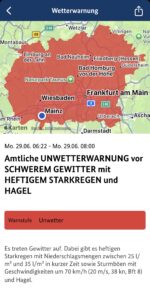 Unwetterwarnung für Mainz und die Region Richtung Norden. - Screenshot: gik