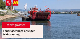 Niedrigwasser im Rhein: Löschboot der Feuerwehren in Mainz zu Gast – Warnung vor Weltkriegsmunition in Flüssen: nicht anfassen!