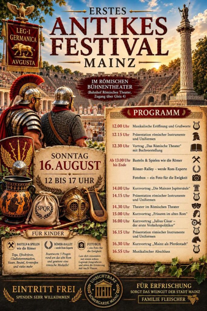 Das Programm des Antiken Festivals von Unsichtbarer Römergarde und dem Verein "Rettet das Römische Mainz". - Grafik: Unsichtbare Römergarde  