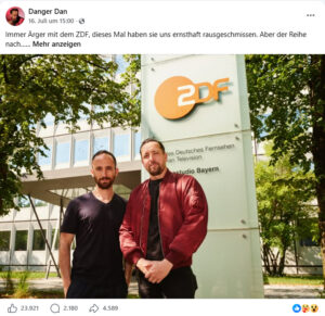 Der Social Media-Post von Igor Levitt (links) und Rapper Danger Dan zur Ausladung des ZDF wegen ihres Songs "Keine Angst". - Foto: Danger Dan, Screenshot: gik
