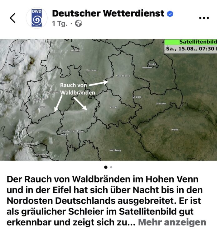 Großbrand in Belgien im Hohen Venn außer Kontrolle: Brandrauch auch in Mainz zu riechen – Rauch zieht auch ins Rhein-Main-Gebiet