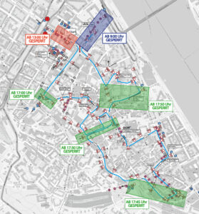 Übersicht über die umfangreichen Sperrungen wegen des Firmenlaufs in Mainz am kommenden Donnerstag, den 03. September 2026. - Foto: gik