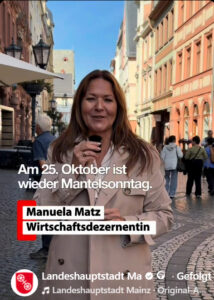 Werbung für den Mantelsonntag in Mainz: Wirtschaftsdezernentin Manuela Matz (CDU) - Video: Stadt Mainz 