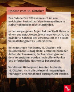 Erklärung der Stadt Mainz zur erneuten Absage des Mainzer Oktoberfestes am 16. Oktober 2026 auf Facebook. - Foto: Stadt Mainz
